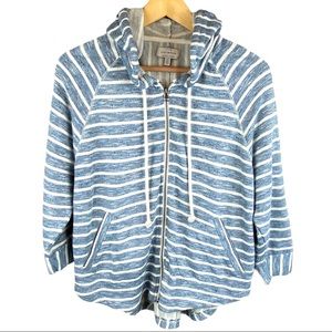 Lucky Brand Blue White Striped Zip Poncho Hoodie Sz S • Soft Terry • EUC